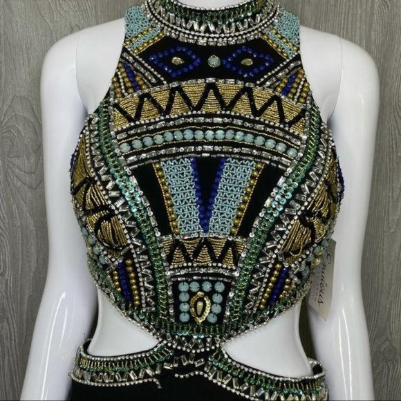 Nwt envious couture beaded rhinestone dress / gown prom formal sleeveless dress - Picture 5 of 16